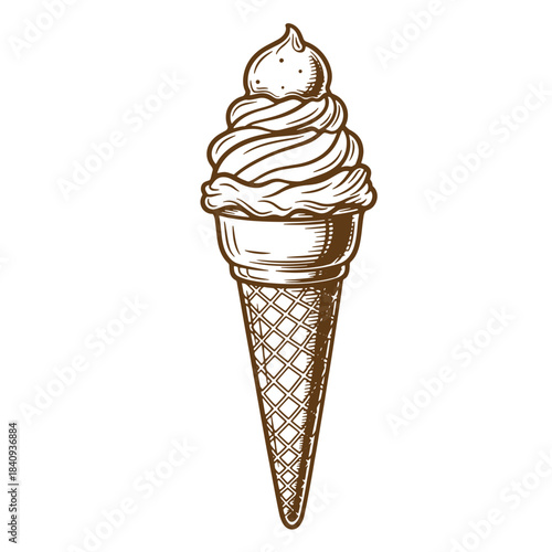 Hand drawn illustration of a delicious vintage ice cream cone dessert perfect for summer