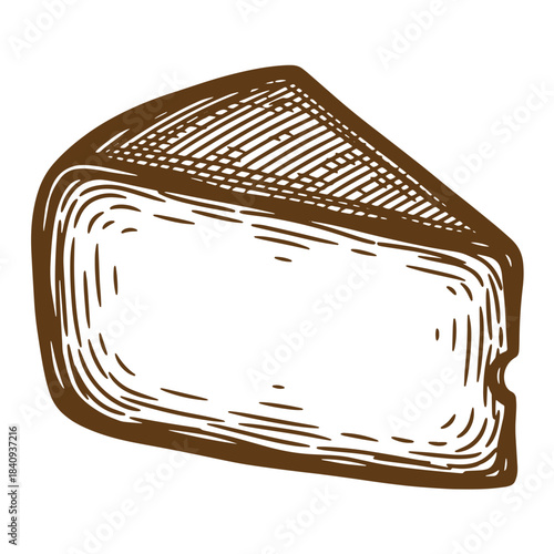 Hand drawn sketch illustration of a delicious cheese wedge perfect for food and culinary designs