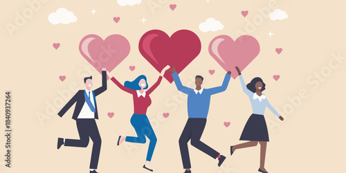 People celebrating with heart shaped balloons and a shower of love