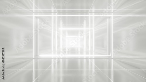 Fototapeta Naklejka Na Ścianę i Meble -  Abstract sci-fi tunnel space with neon light, modern corridor architecture, Tech or digital futuristic interior , 3d illustration