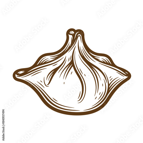 Hand drawn sketch illustration of a delicious traditional georgian khinkali dumpling on white background