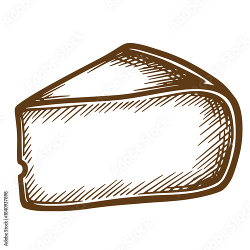 Hand drawn sketch of a delicious wedge of cheese on a white background design