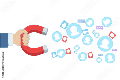 Illustration showing customer retention strategies, support services, and client attraction in a flat vector banner. Perfect for marketing, business growth, and CRM visuals.