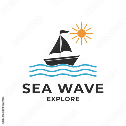 bot sea wave ship logo design creative idea