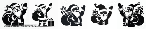 silhouette of santa claus waving his hand carrying a sack of gifts