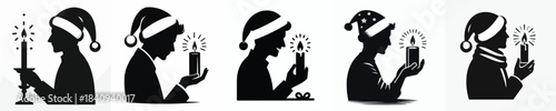 vector silhouette of a man carrying a Christmas candle