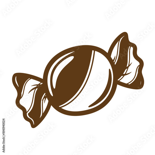 Simple vintage sketch of a wrapped candy in brown color illustration isolated on white background
