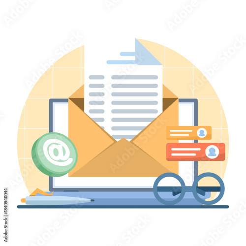 Flat design icon of email and messaging, ideal for email marketing campaigns, newsletters, digital communication, and marketing strategy concepts.
