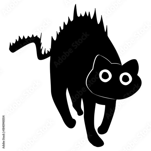 Black cat depicted in an arched , spooked. 