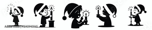 vector silhouette of a little boy carrying a Christmas candle