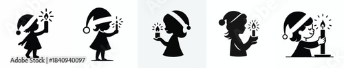 vector silhouette of a little girl carrying a Christmas candle