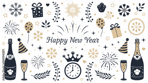 Celebrate New Year's Eve with festive decorations and champagne