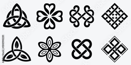 Endless knot cultural buddhist symbol, featuring sacred intertwined lines, celtic-style patterns, and medieval ornamental design elements suitable for spiritual art, traditional decorations,