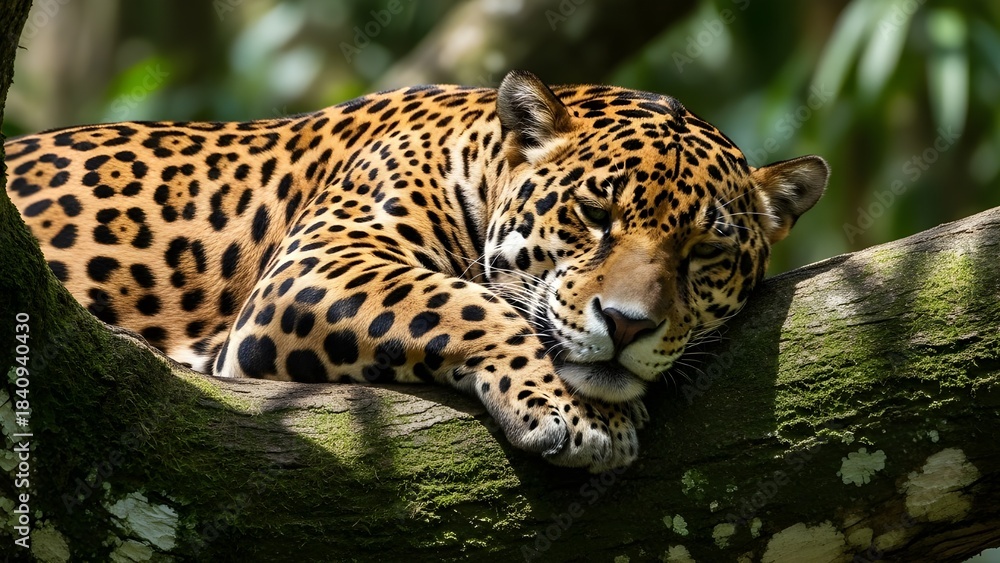 Obraz premium Sleeping Leopard in Lush Jungle Habitat