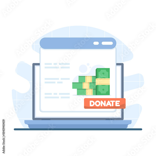 Digital donation and online fundraising icon. Money collect box, charity contribution, crowdfunding, and nonprofit financial support vector.