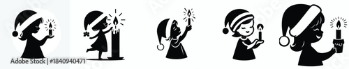 vector silhouette of a little girl carrying a Christmas candle
