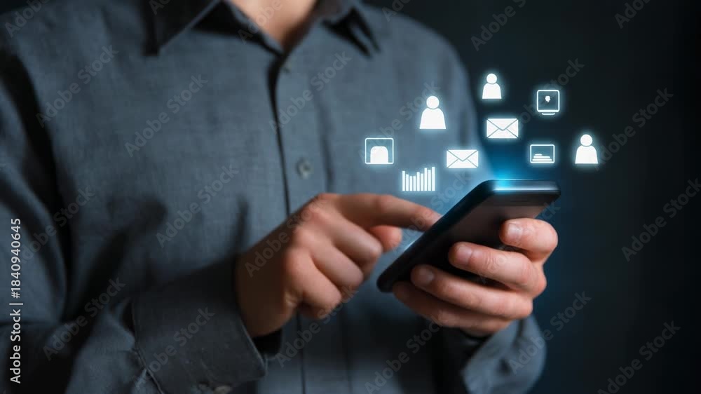 custom made wallpaper toronto digitalPerson Using Smartphone for Communication and Social Media Interaction in Dark Background