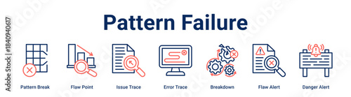 Pattern Failure web banner icon vector illustration concept for Business with icon of Pattern Break, Flaw Point, Issue Trace, Error Trace, Breakdown, Flaw Alert.