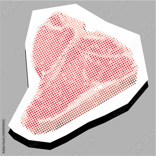 Raw beef Halftone Dotted Collage Element Pointillize in Paper Torn vector for butchery and meat supply concepts. Symbolizes fresh protein and abstract food art.