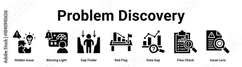 Problem Discovery web banner icon vector illustration concept for Business with icon of Hidden Issue, Warning Light, Gap Finder, Red Flag, Data Gap, Flaw Check.