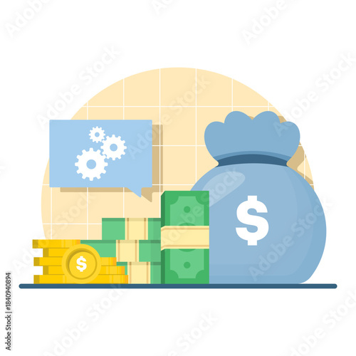 Financial business investment concept featuring a gold coin with gear on an isolated background, symbolizing strategy, growth, and digital marketing performance.