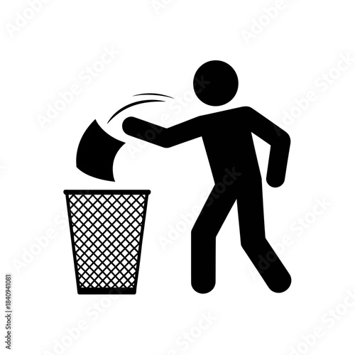 Person Throwing Trash into Trash Can Recycling Symbol