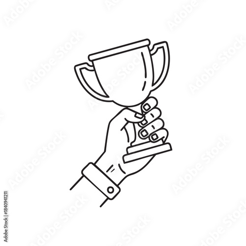 Hand Holding a Trophy Cup Award Symbolizing Achievement and Success.
