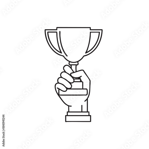 Simple Line Drawing of a Hand Holding a Trophy Cup.