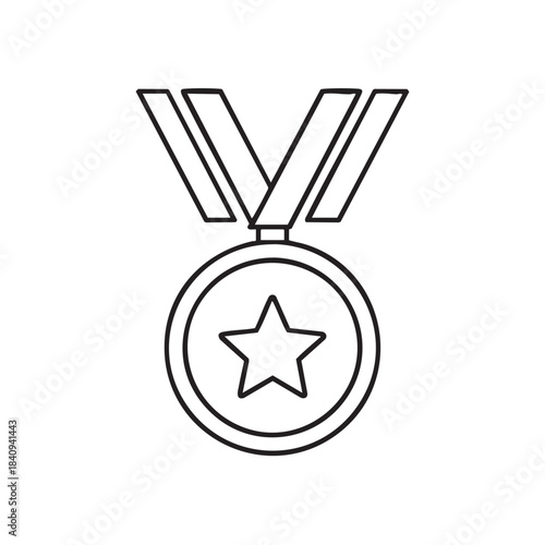 Simple Line Drawing of a Medal with a Star in the Center.