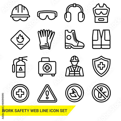 Work Safety web line icon set