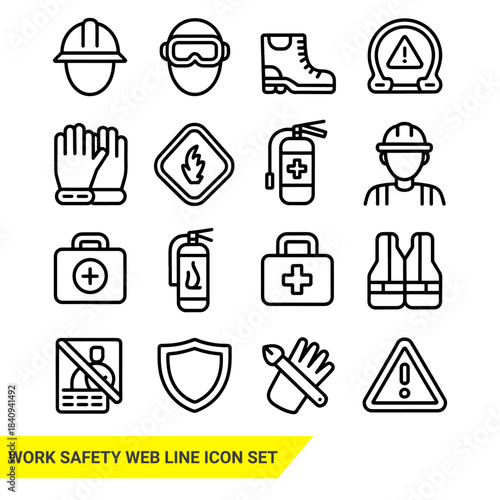 Work Safety web line icon set