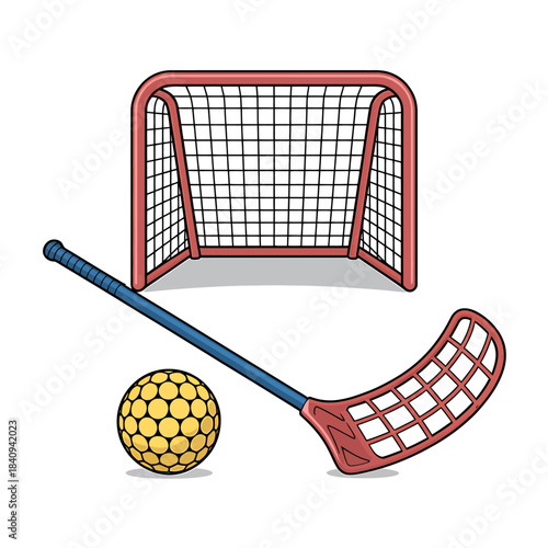 Floorball Goal and Equipment Illustration for Sports Training