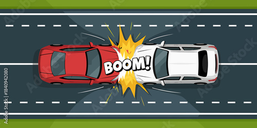 Illustration of Car Crash on Highway with Boom Effect