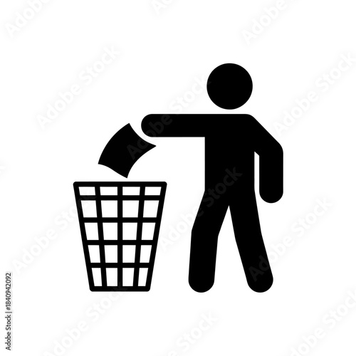 Person Disposing Trash in Waste Bin Recycling Symbol