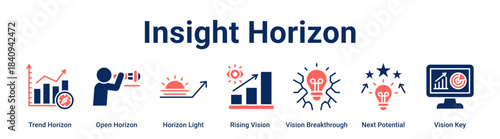 Insight Horizon web banner icon vector illustration concept for business with icon of Trend Horizon, Open Horizon, Horizon Light, Rising Vision, Vision Breakthrough, Next Potential.
