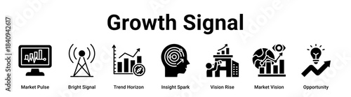 Growth Signal web banner icon vector illustration concept for business with icon of Market Pulse, Bright Signal, Trend Horizon, Insight Spark, Vision Rise, Market.