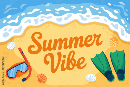 Summer Vibe Beach Illustration with Snorkeling Gear