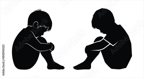 Silent contemplation of two young boys, lost in thought and solitude, depicting childhood emotions