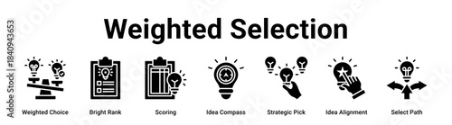 Weighted Selection web banner icon vector illustration concept for business with icon of Weighted Choice, Bright Rank, Scoring, Idea Compass, Strategic Pick, Idea Alignment.