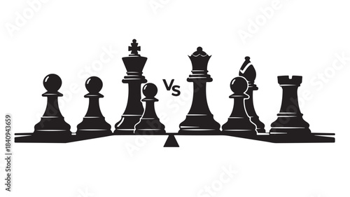 Stylized black chess pieces representing strategic competition with a Vs symbol indicating challenge or comparison ideal for business concepts and decision-making visuals.