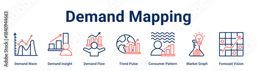 Demand Mapping web banner icon vector illustration concept for business with icon of Demand Wave, Demand Insight, Demand Flow, Trend Pulse, Consumer Pattern, Market Graph.