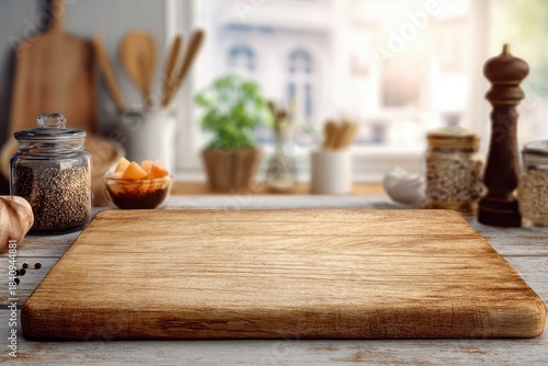 Wallpaper Mural Wooden cutting board on kitchen table with various ingredients and natural light streaming through the window Torontodigital.ca