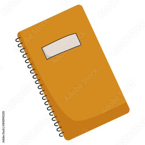 Cartoon illustration of an orange spiral-bound notebook, perfect for school or office use.