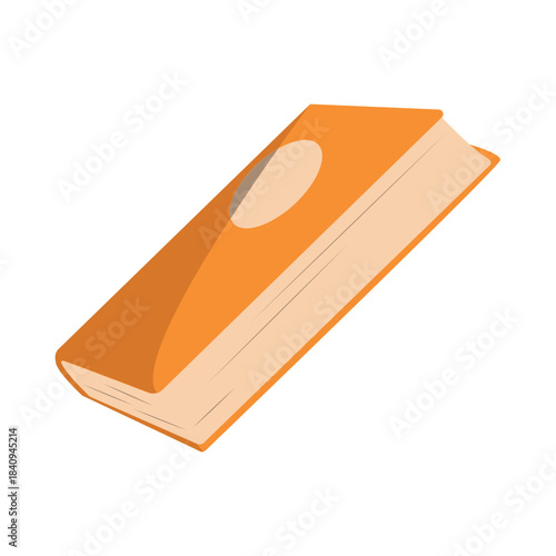 Stylized illustration of an orange hardcover book, representing knowledge and reading.