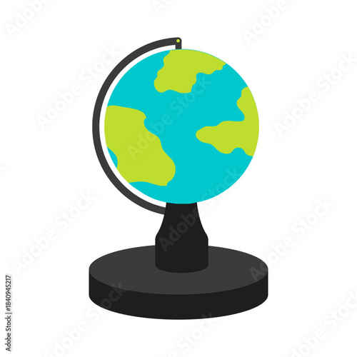 Flat Design Vector Illustration of a Desk Earth Globe on a Stand