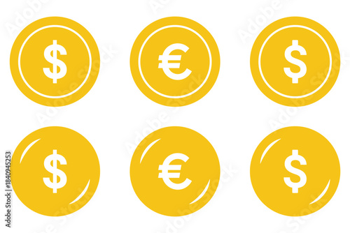 Dollar euro financial icon set. financial symbols, minimalist money graphics, and clear currency signs, ideal for banking apps, financial presentations, economic infographics. currency symbols vector.