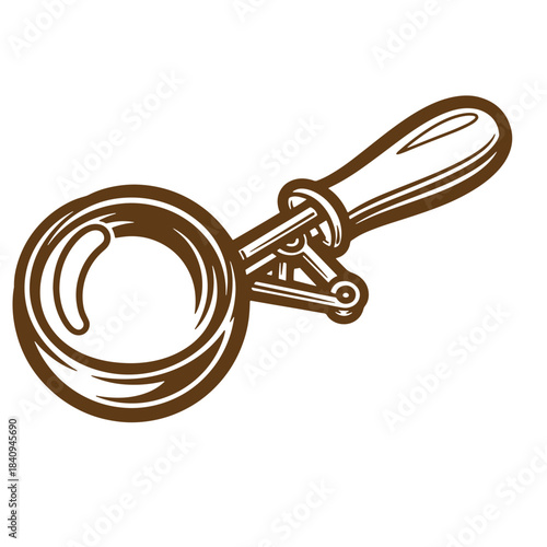 Brown and white sketch vintage ice cream scoop vector illustration isolated on white background