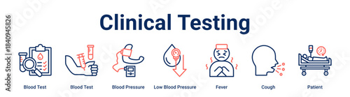 Clinical Testing web banner icon vector illustration concept for health and medical with icon of Blood Test, Blood Test, Blood Pressure, Low Blood Pressure, Fever.