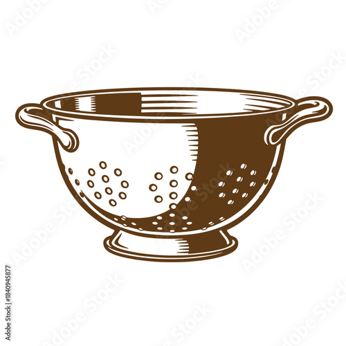 Brown sketch vintage colander illustration suitable for kitchen related recipes and designs