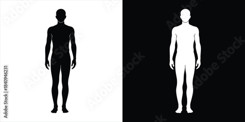 Abstract human silhouettes in contrasting black and white, depicting identity and duality concepts